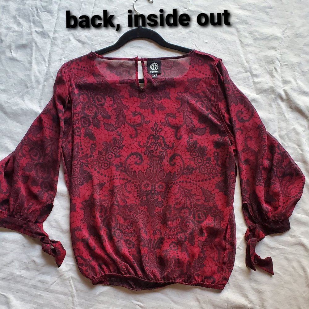 Bobeau Sheer Top, Tie Sleeves (SZ S)